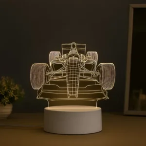 Luminária Formula 1 Carro Corrida - Abajur De Mesa 3d Branco