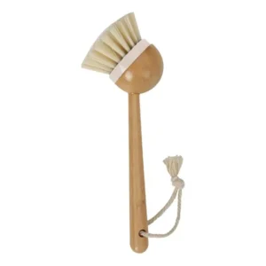 Escova De Limpeza Redonda Com Cabo Longo De Bambu Off White