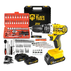 Furadeira Parafusadeira De Impacto 2 Baterias 21v + 46 Peças Amarelo 110v/220v 60hz