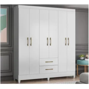 Roupeiro Armário Casal Com 6 Portas 2 Gavetas Premium Slim Branco