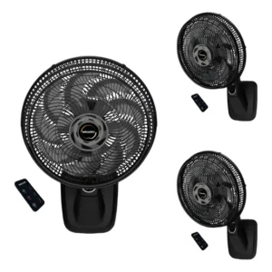 3 Ventiladores Parede Smart C/ Controle 40cm Diâmetro 1.016 M Preto Cinza Plástico 15