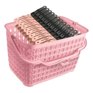 Cesto Com Alça Multiuso Rosa + 48 Prendedores Roupas Rosa