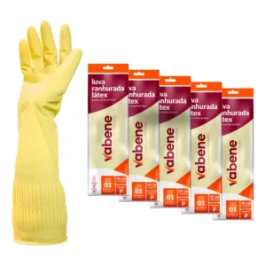 Luva Ranhurada Cano Longo Látex Tamanho P Kit C/5 Pares Látex Natural