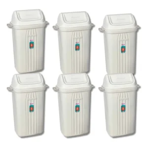 Kit 6 Lixeira 30 Litros Sanremo Basculante Cozinha Banheiro Bege