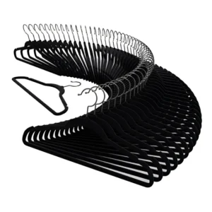 Kit 200 Cabides De Veludo Super-resistente Antideslizante Cor Preto/Prata