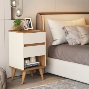 Mesa De Cabeceira Duda Retrô Com Pés Palito E 2 Gavetas Cor Off - Nature