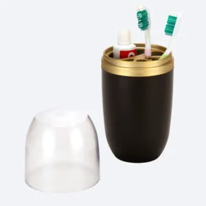 Porta Escova De Dentes Creme Dental Estojo Case Com Tampa Cor Preto E Dourado