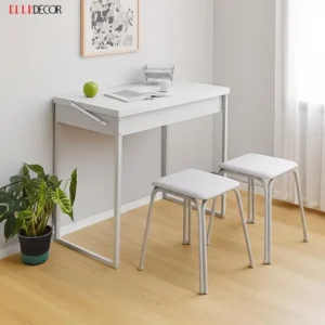 Conjunto Mesa Dobrável Com 2 Banquetas Branco Carraro Desenho do tecido das cadeiras Liso