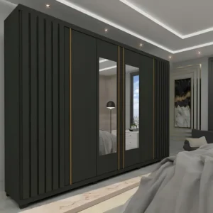 Guarda Roupa com Espelho 6 Portas Absolut Grafite Ripado Gelius