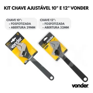 Kit Chave Inglesa Ajustável 10 + 12 Vonder Fosfatizadas Aço Carbono Alta Resistência