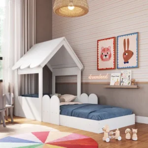 Cama Infantil Montessoriana Casinha com Telhado em MDP para Colchão 188x78cm