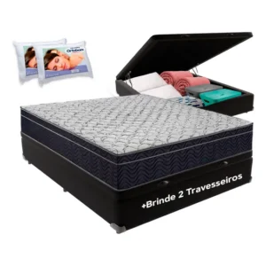 Cama Box Baú Casal Preto AirTech D45 Espuma Ortobom Extra Firme 138x188cm