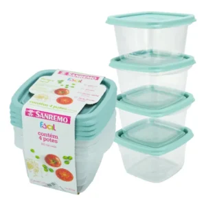 Conjunto 4 Potes Plastico Microondas Freezer Cozinha Sanremo 360ML