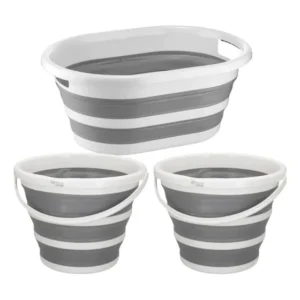 Kit Cesto 26l E 2 Balde 10l Dobrável Retrátil Cor Branco Branco