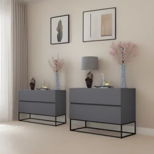 Kit 2 Mesa Cabeceira Eros 60cm Pés De Ferro Preto Moderno