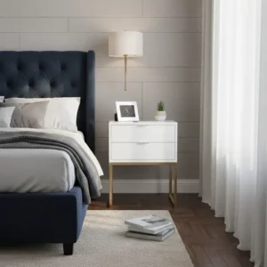 Mesa Cabeceira 40cm Criado Branco Industrial 2 Gaveta Quarto