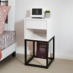 Mesa de Cabeceira Industrial MDF Branco Com Gaveta Fl Decor 30cm