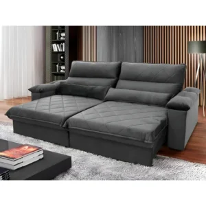 Sofá Retrátil Reclinável Grécia 2,10m Suede Velut Cinza C/ Molas no Assento - King house