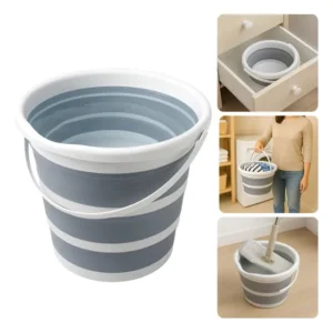 Balde Retrátil Flexível Powermaid Silicone Dobrável 10l Cinza
