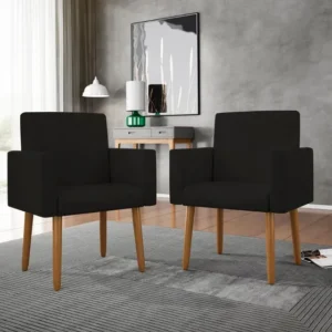 Kit 2 Cadeiras Recepção Poltrona Decorativa Escritório Cor Preta