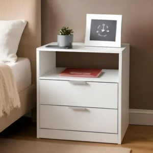 Criado Mudo Fl Decor Branco 60cm 2 Gavetas Alumínio MDF Fosco