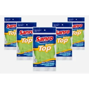 Kit 05 Luva Latex Borracha Sanro Top Verde Limpeza Tamanho M Verde