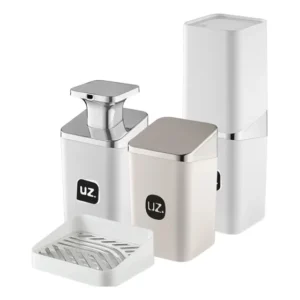 Kit 4 Pcs Porta Sabonete Escova Saboneteira Algodão Brco Uz Branco