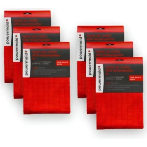 Kit 6 Un Pano De Chão Microfibra 70cm X 50cm Powermaid Vermelho