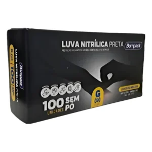 Luva Nitrílica Preta Sem Pó Bompack Tam G C/100 Unidades Preto G