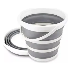 Balde Dobrável Retrátil Flexível 10l Silicone Alça Powermaid Cinza