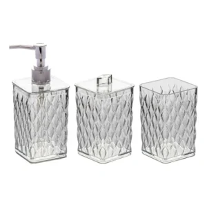 Kit Porta Escova Dentes Sabonete Líquido Cotonete Banheiro Cor Cristal