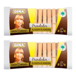 Kit 2 Prendedor De Roupa De Madeira Gina Contém 12 Unidades
