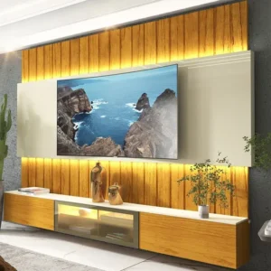 Estante Home Para Tv Até 85 Polegadas Com Led 230cm Naturale/off White