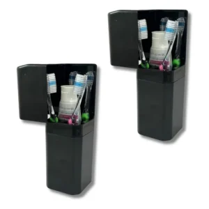 Kit 2 Porta Escovas de Dente com Dispenser Roper Plast Preto de Pia