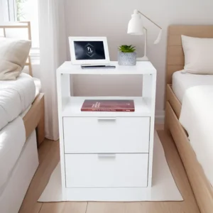 Mesa De Cabeceira Estilo Cômoda Fl Decor 40 cm Branco com 2 Gavetas e 1 Nicho Para Quarto Lateral da Cama Montada