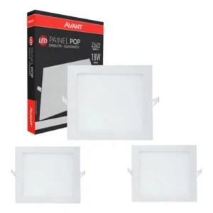 Kit 3 Plafon De Embutir 22x22 18w 6500k Luz Branca Quadrado Cor Branco
