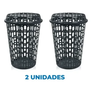 Kit C/2 Cestos Para Roupas Roupeiro Telado C/tampa 60l Preto