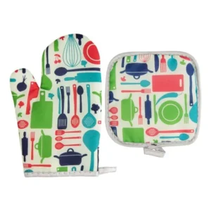 Kit Luva Térmica + Descanso Panela Suporte Pegador Térmico Estampada