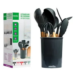 Kit 12 Espátulas Concha Pegador Silicone Cozinha Cinza Cinza