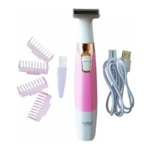 Depilador Elétrico Feminino Kemei KM 1900 Lavável Recarregável Rosa