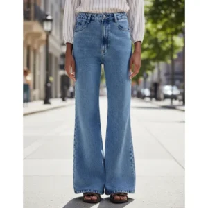 Calça Jeans Feminina Pantalona Cintura Média Clássica Hering