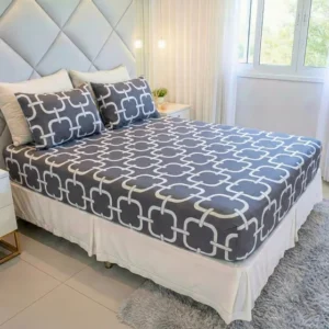Jogo De Lençol Cama Queen Size 3 Peças Box Estampado Com Elástico Malha 100% Algodão Cozzilar Toque Macio Hotel Pousada Modelo 1