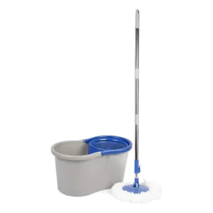 Mop Giratório 360 Balde Duplo 8l Inox Cinza Azul Completo Azul Cinza