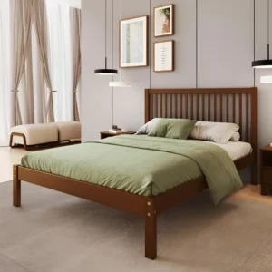 Cama de Casal de Madeira Maciça para Colchão 138x188cm Multimóveis CR35276 Cor Walnut