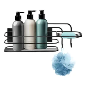 Suporte Banheiro Porta Shampoo Condicionador Preto Fixação Fita 3M Sem Furos Arthi