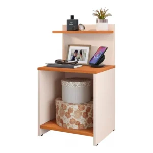 Mesa De Cabeceira Com Prateleira E Nicho Para Quarto Decor Cor Off White/cinamomo