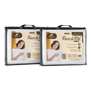 Kit Com 2 Travesseiros Favos De Mel Plus Antialergico Macio Lavavel Fibrasca Cor Branco.