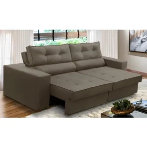 Sofá Ret Reclinável 2 Lug 1,90m Molas Mirela Suede Capuccino