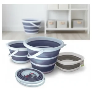 Kit Dobrável: Balde Retrátil Branco 10l + Bacia Retrátil Cinza 6,7l