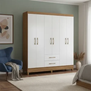 Guarda Roupas Casal Com 6 Portas Panamá Nature / Branco Marrom-claro